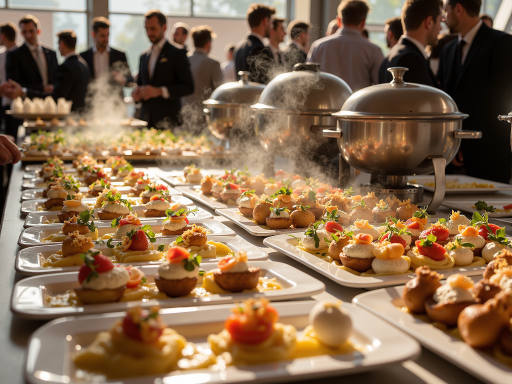 Business networking event with multiple professionals in formal attire, modern venue